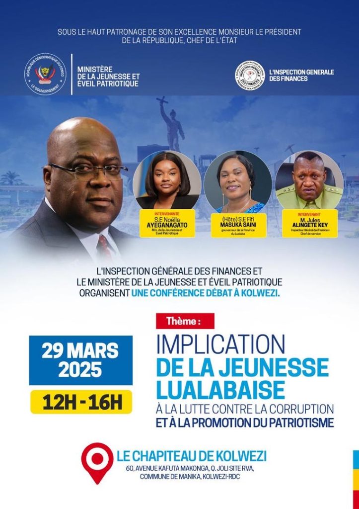 Kolwezi accueille une conférence-débat sur l’engagement de la jeunesse lualabaise contre la corruption et pour le patriotisme