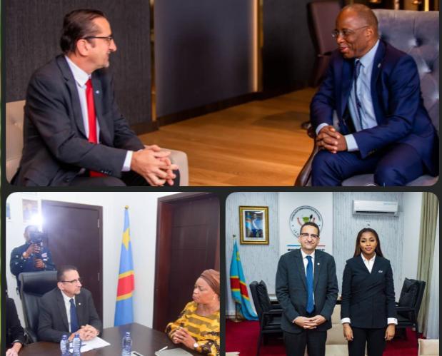 Bruno Lemarquis rencontre Guillaume Ngefa, Ève Bazaiba et Grace Kutino pour renforcer le partenariat ONU–RDC