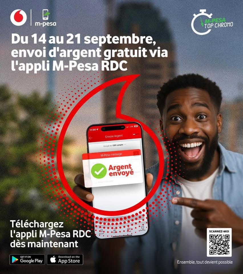 Vodacom RDC offre les transferts d’argent gratuits via l’application M-Pesa jusqu’au 21 septembre