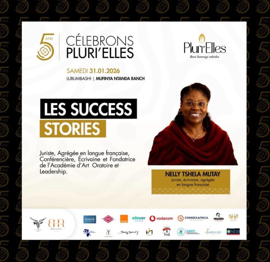 5 ans de Pluri’Elles: Nelly Tshela, la force du droit, des mots et du leadership au service de la transformation sociale, attendue à Lubumbashi
