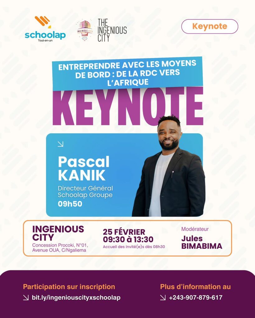Kinshasa: Pascal Kanik annonce une keynote et un talk-show jeunesse pour partager l’expérience de Schoolap le 25 février