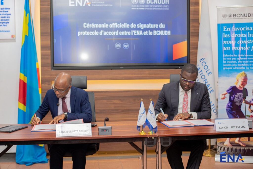 RDC : l’ENA signe un partenariat inédit avec le BCNUDH pour renforcer la culture des droits humains dans l’administration publique