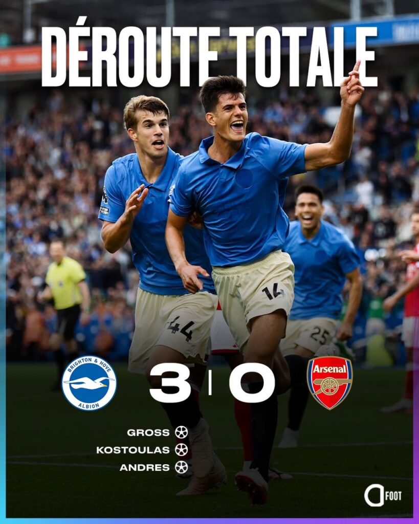 Premier League : Brighton inflige une lourde défaite à Arsenal et met fin à son sans-faute