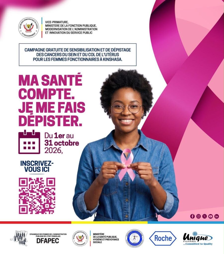 RDC : une campagne gratuite de sensibilisation et de dépistage des cancers féminins lancée jusqu’au 30 octobre dans l’Administration publique